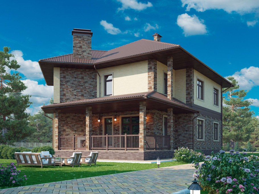 Двухэтажный дом с гаражом в классическом стиле