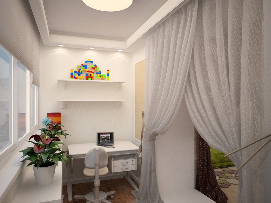 Шторы на присоединенном балконе