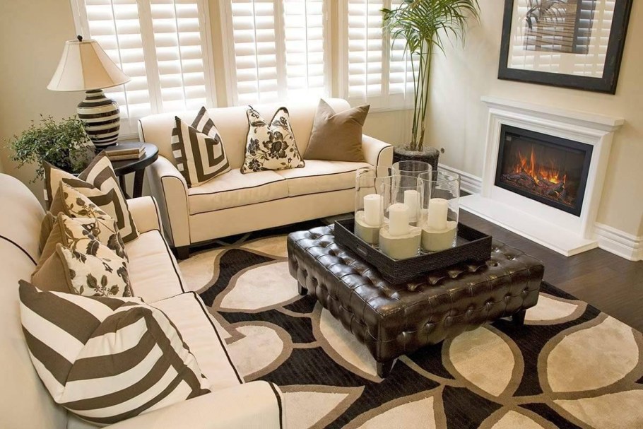 Пуф в гостиную в интерьере гостиной