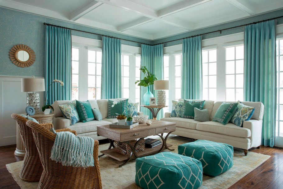 Мятный цвет в интерьере гостиной