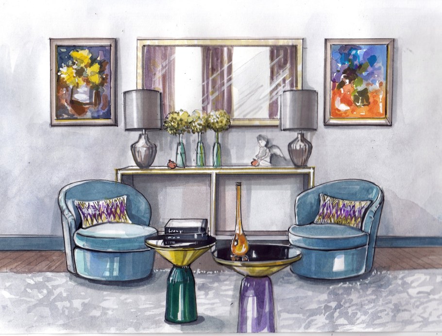 Комната акварелью