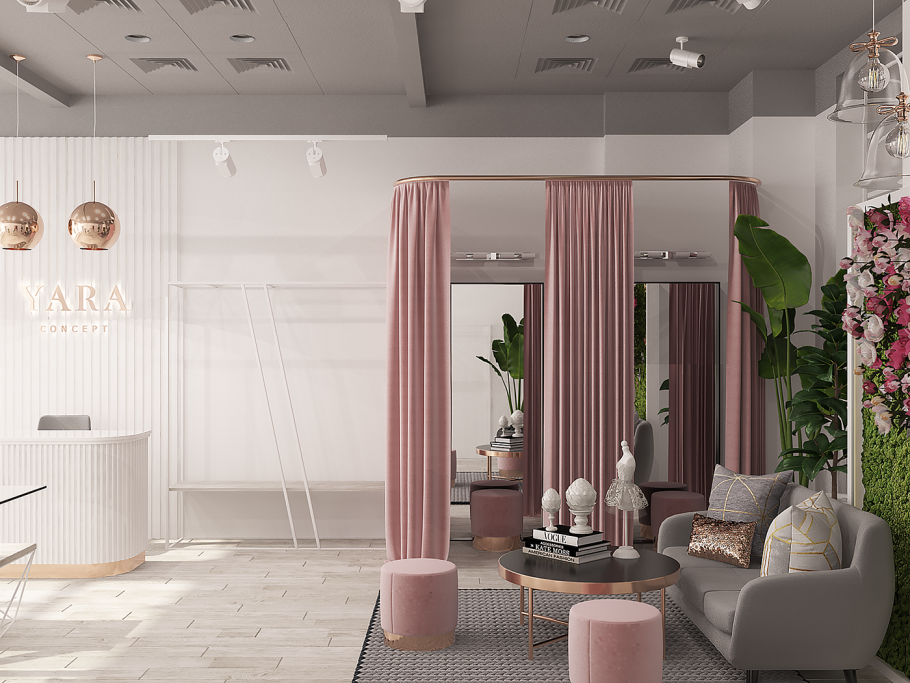 Интерьер салона красоты в розовых тонах