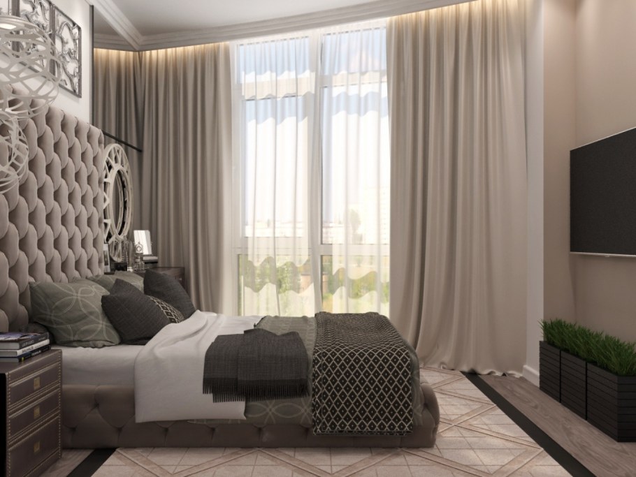 Бежевая тюль в интерьере