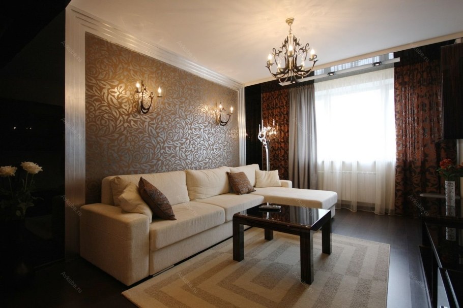 Тёмные обои в гостиной