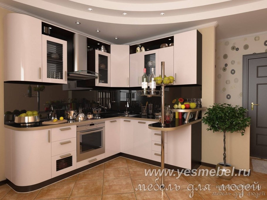 Кухонный гарнитур угловой с барной стойкой