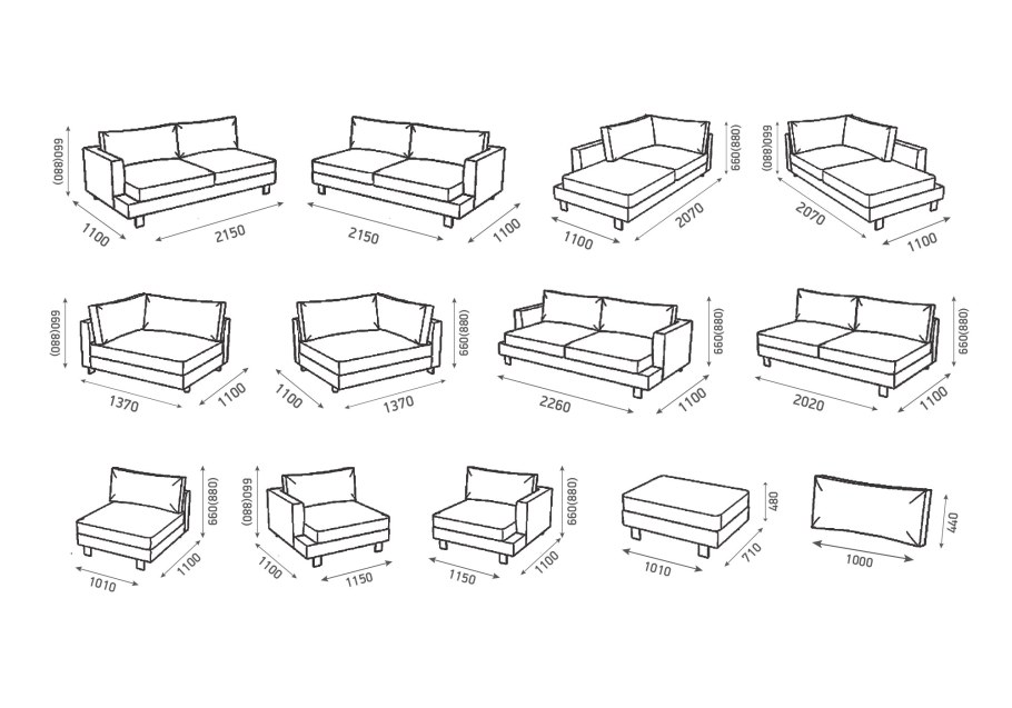 Размер дивана в плане
