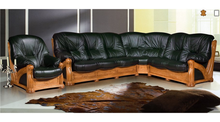 Кожаный диван из массива дерева