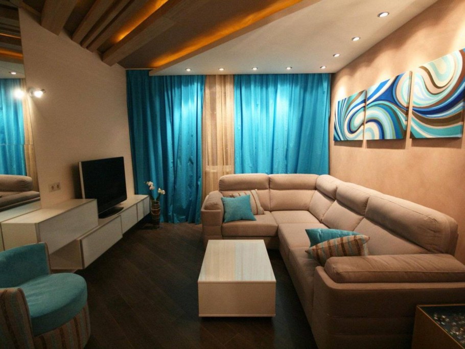 Интерьер прямоугольной комнаты