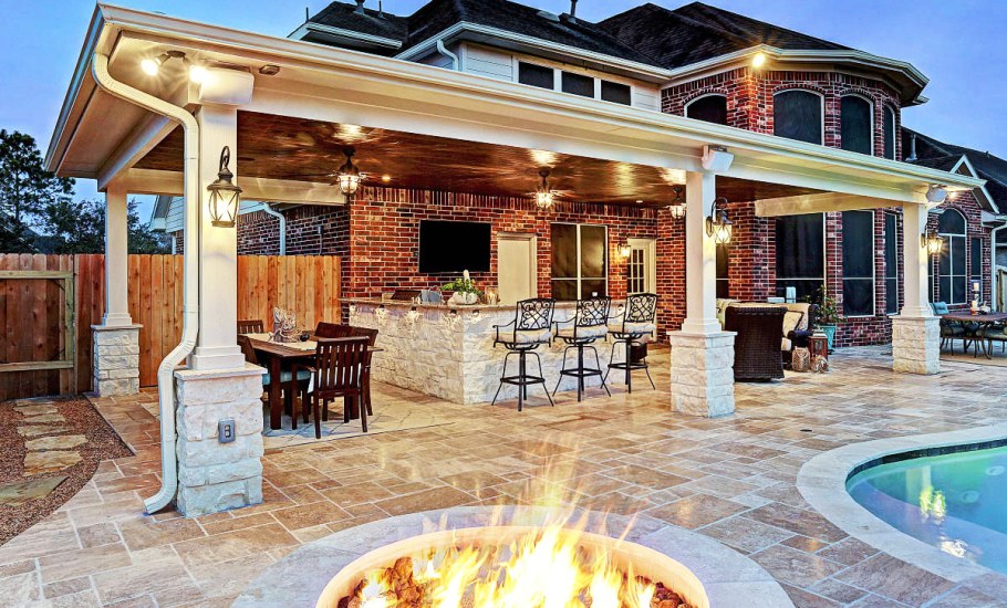 Беседки патио зона с мангалом и бассейном