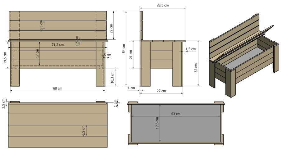 Скамейка лофт со спинкой чертеж