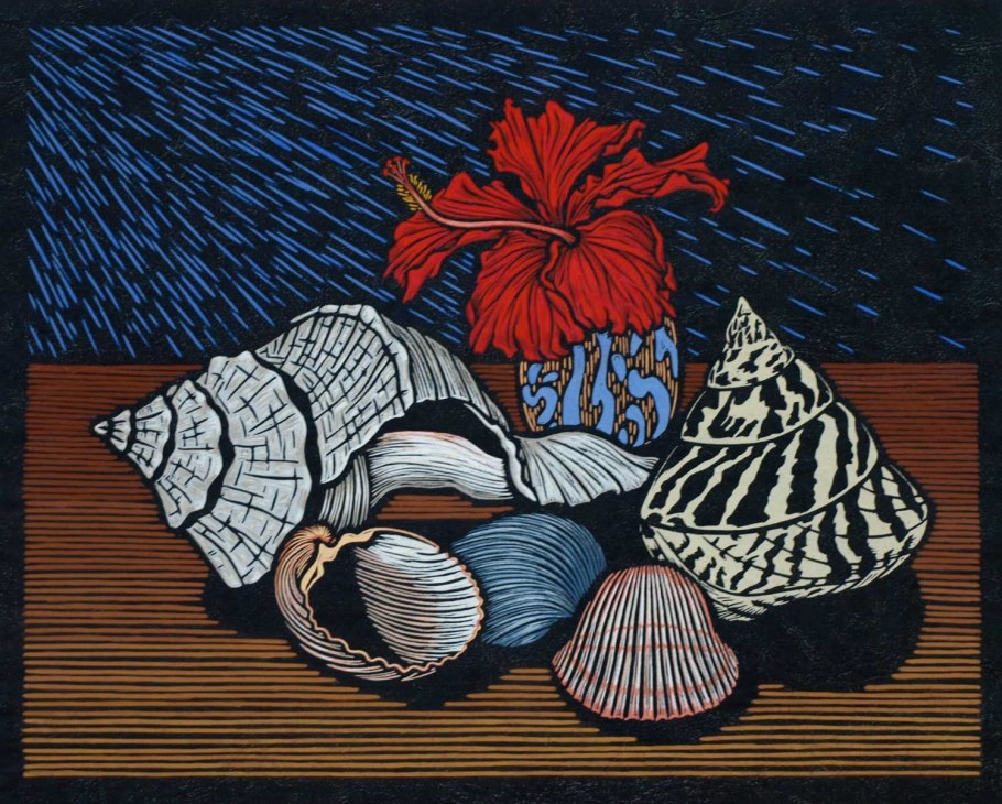 Рейчел Невлинг цветная линогравюра цветы