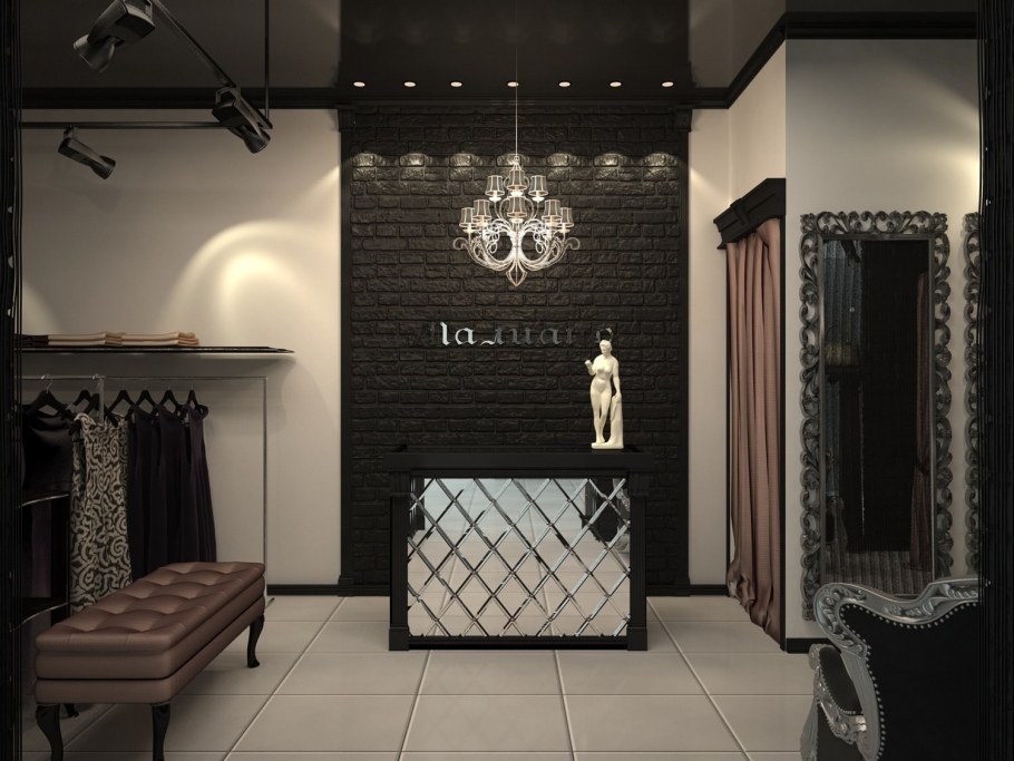 Интерьер магазина женской одежды 30 кв