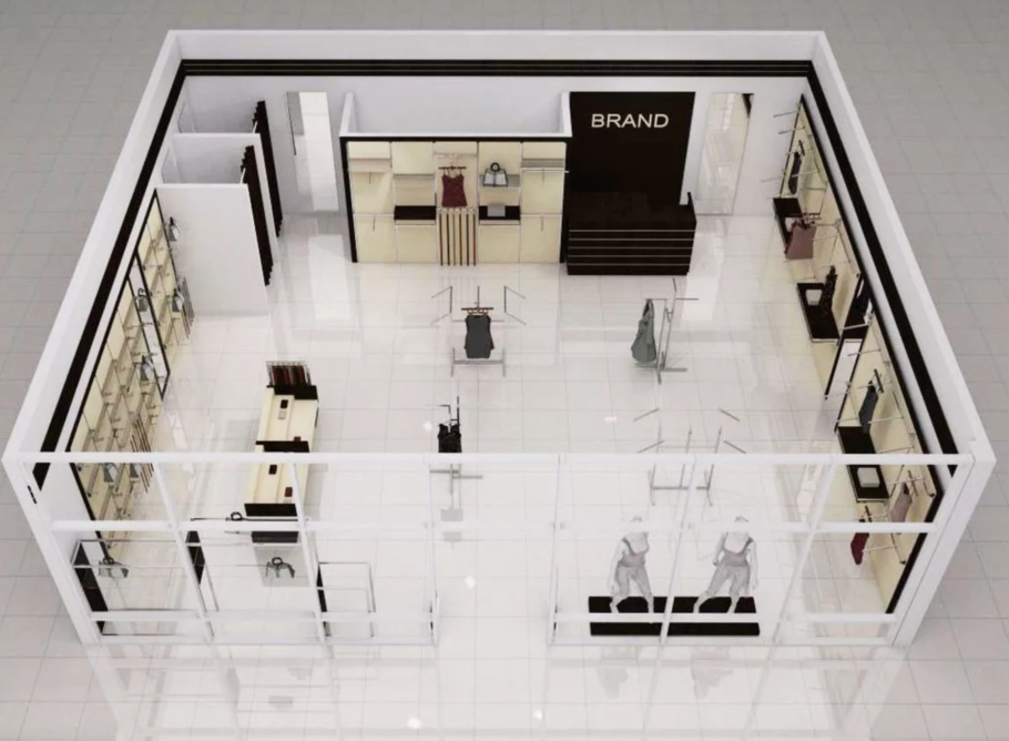 Интерьер магазина женской одежды 30 кв