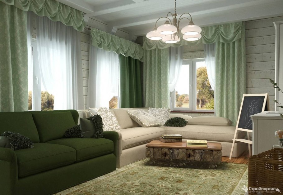 Сочетание бежевого и зеленого в интерьере