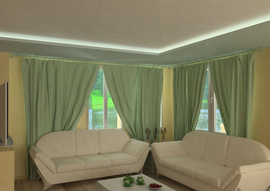 Гостиная в зелено розовых оттенках