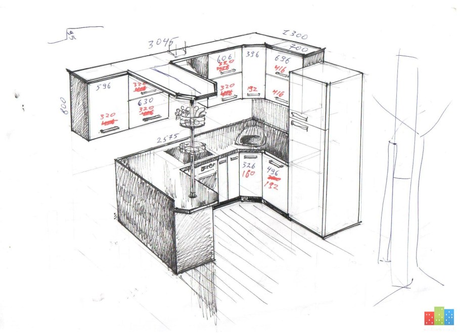 Эскиз кухни п-образная