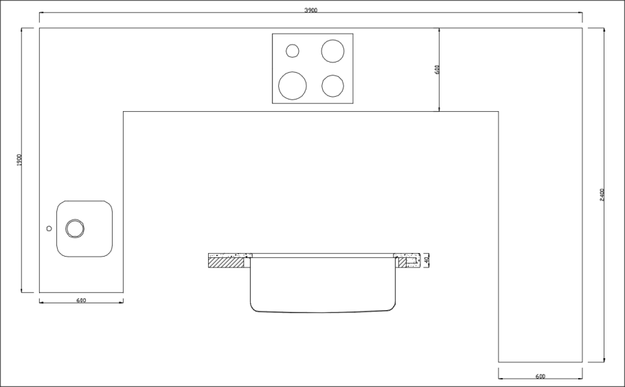 Проект кухни разрез сбоку