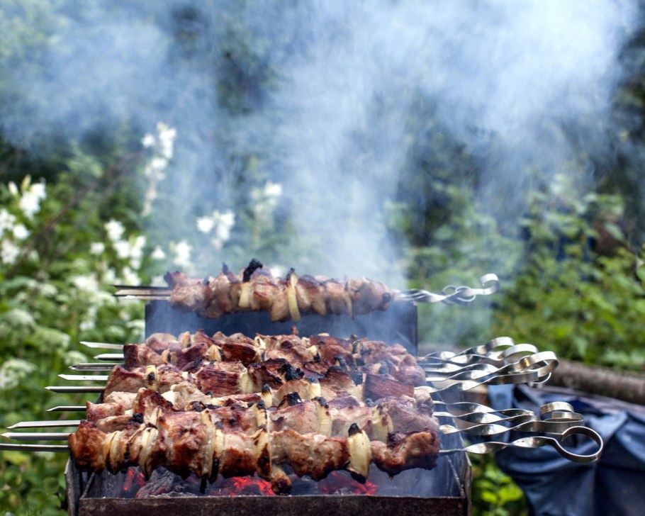 Шашлыки на природе вечером