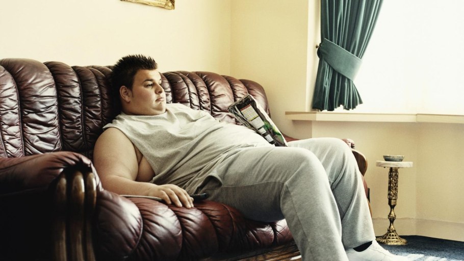 Жирный человек на диване