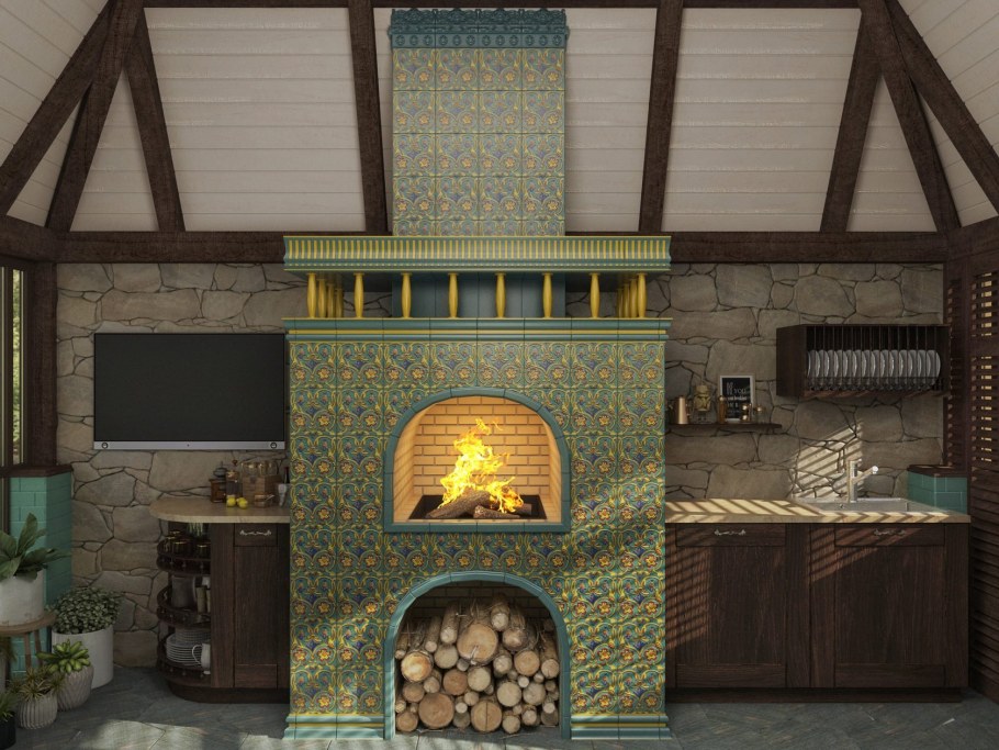 Каминопечь угловая кирпичная