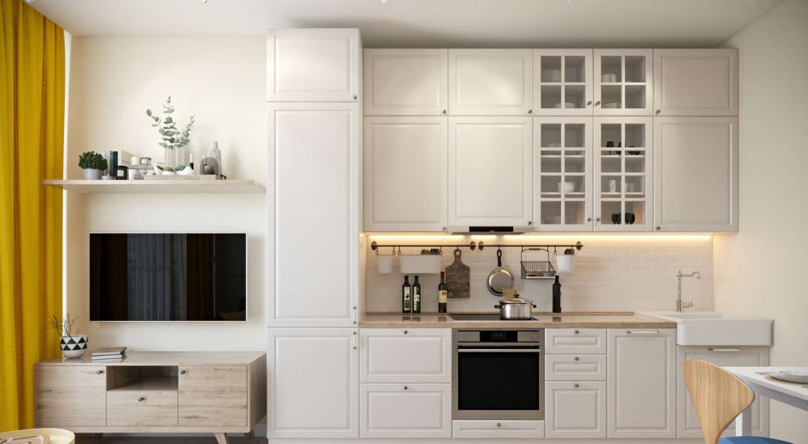 Белая кухня икеа 3 метра прямая