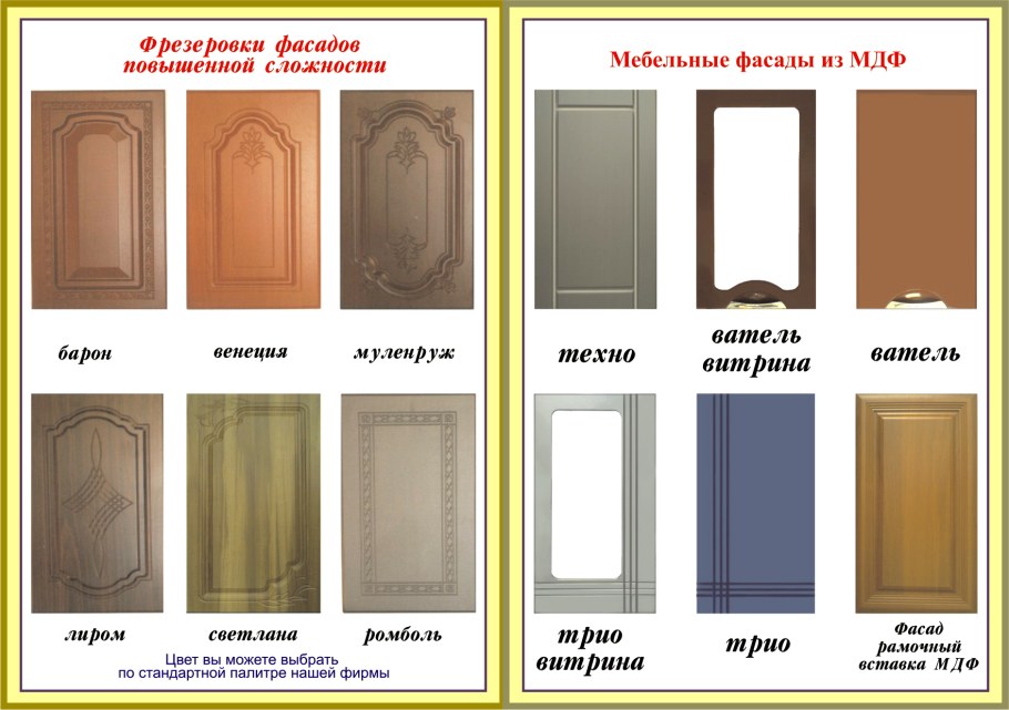 Стандартные фрезеровки фасадов МДФ