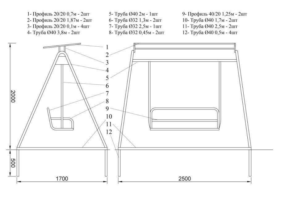 Садовые качели Texas Luxe чертеж