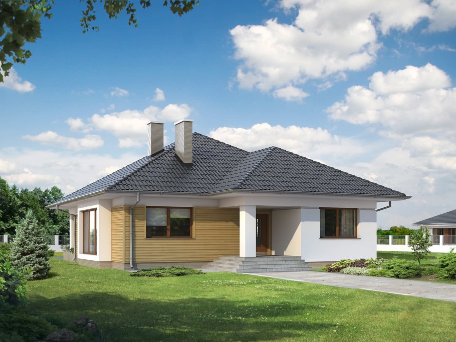 Одноэтажный дом с скантой крышей