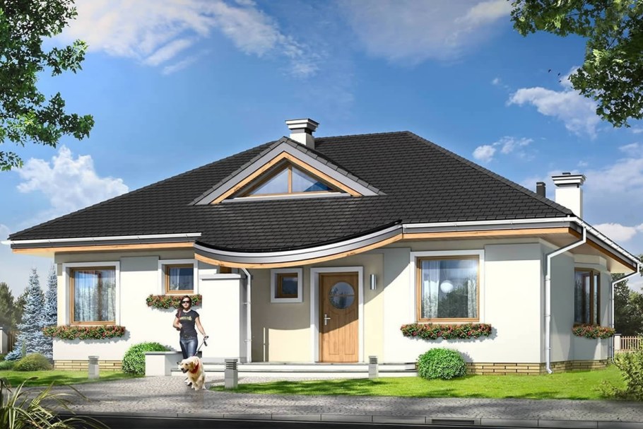 Крыши одноэтажных домов с эркером