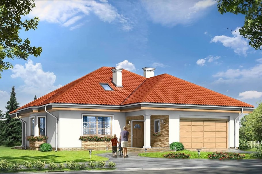 Одноэтажный дом с низкой крышей