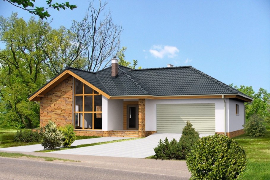 Одноэтажный дом с двускатной крышей