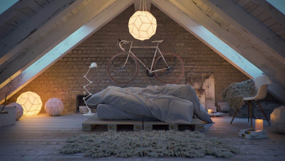 Спальня на мансарде в стиле лофт
