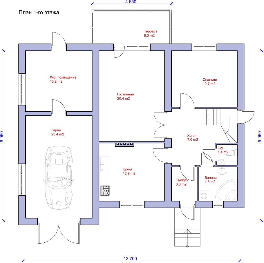 Проект дома с гаражом снизу