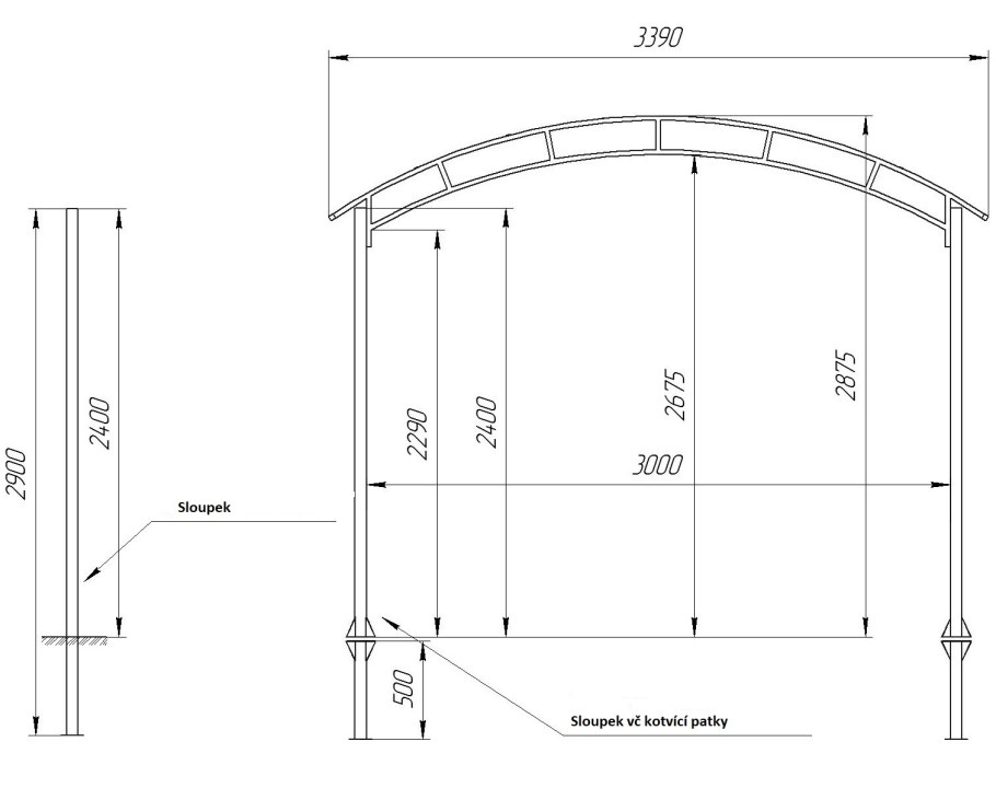 Чертеж арочной фермы из профильной трубы 6м