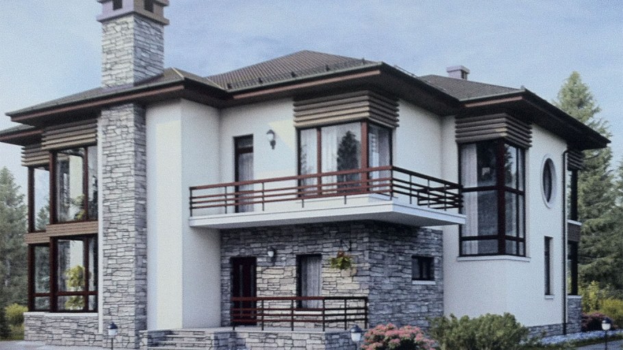 Фасад штукатурка и камень