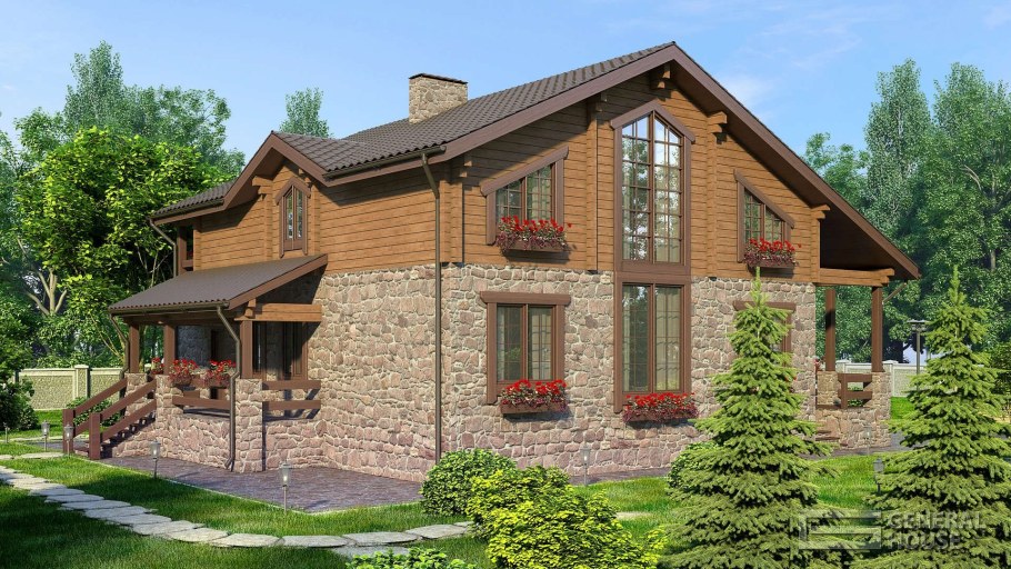 Фасады домов в комбинированном стиле