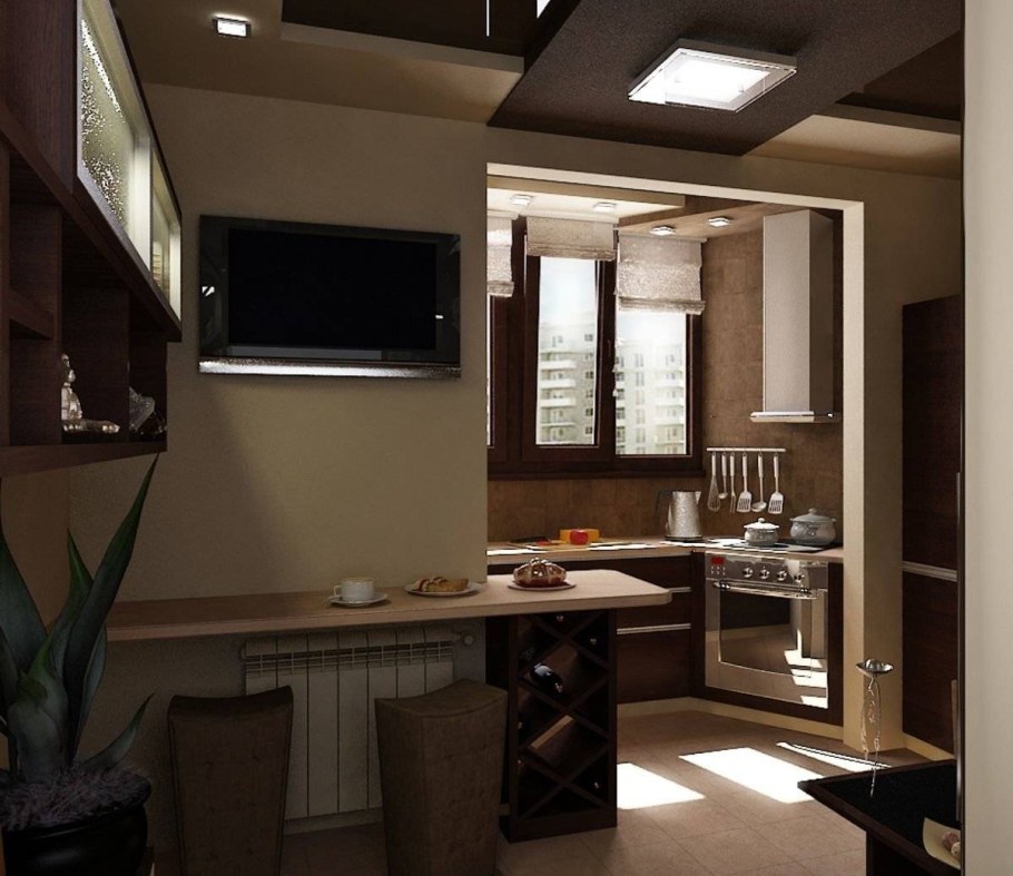 Кухня Объединенная с балконом