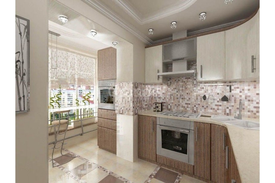 Интерьер кухни с лоджией