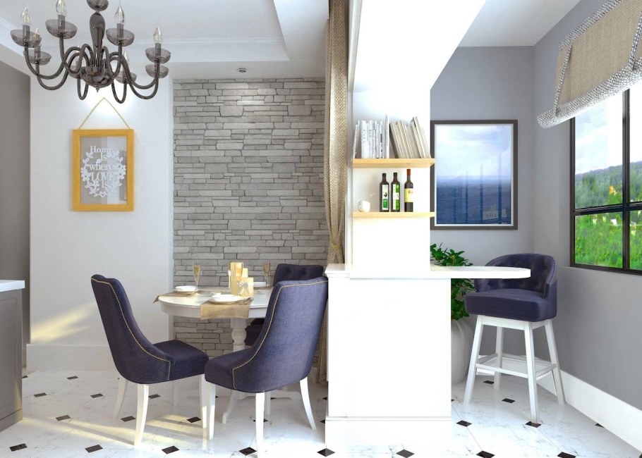 Интерьер кухни объединенной с балконом