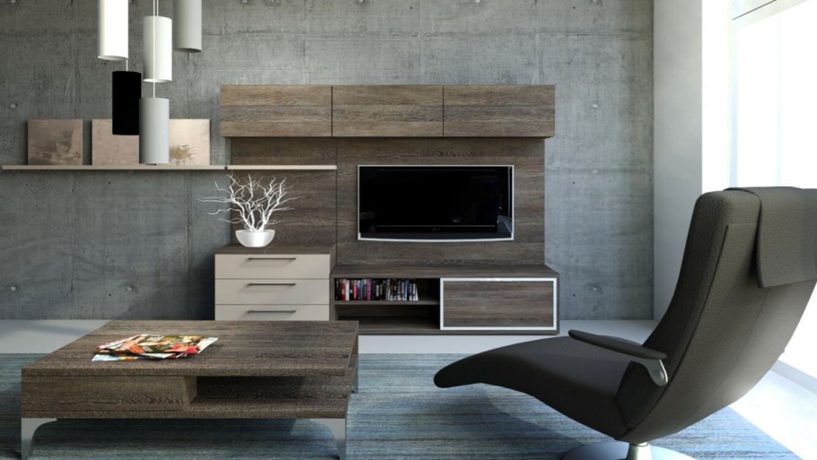 Стенки в стиле лофт для гостиной