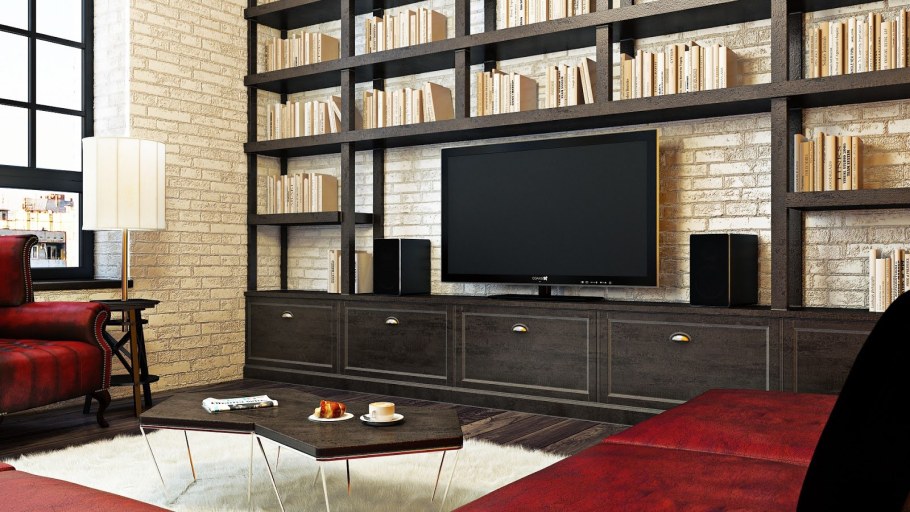 Гостиная с книжными полками