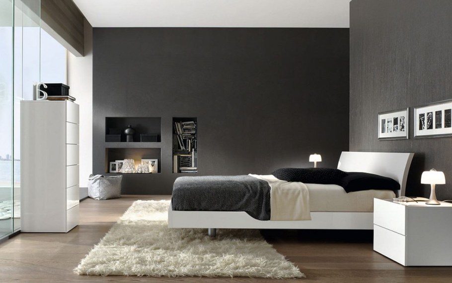 Черно белая спальня Минимализм