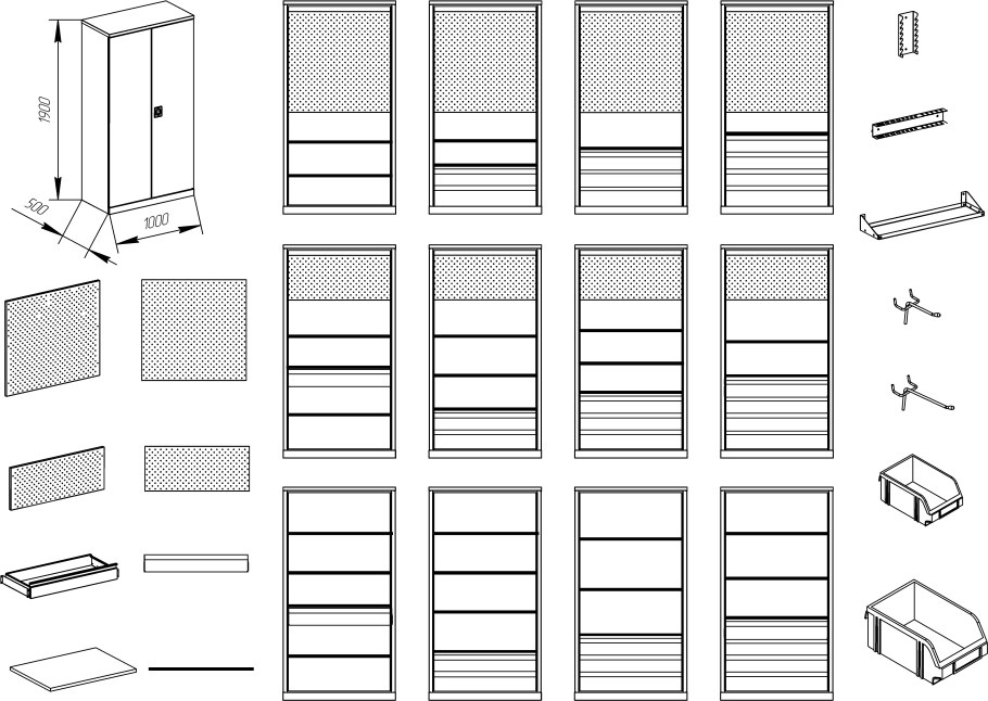Чертеж комода с размерами и деталировкой из массива