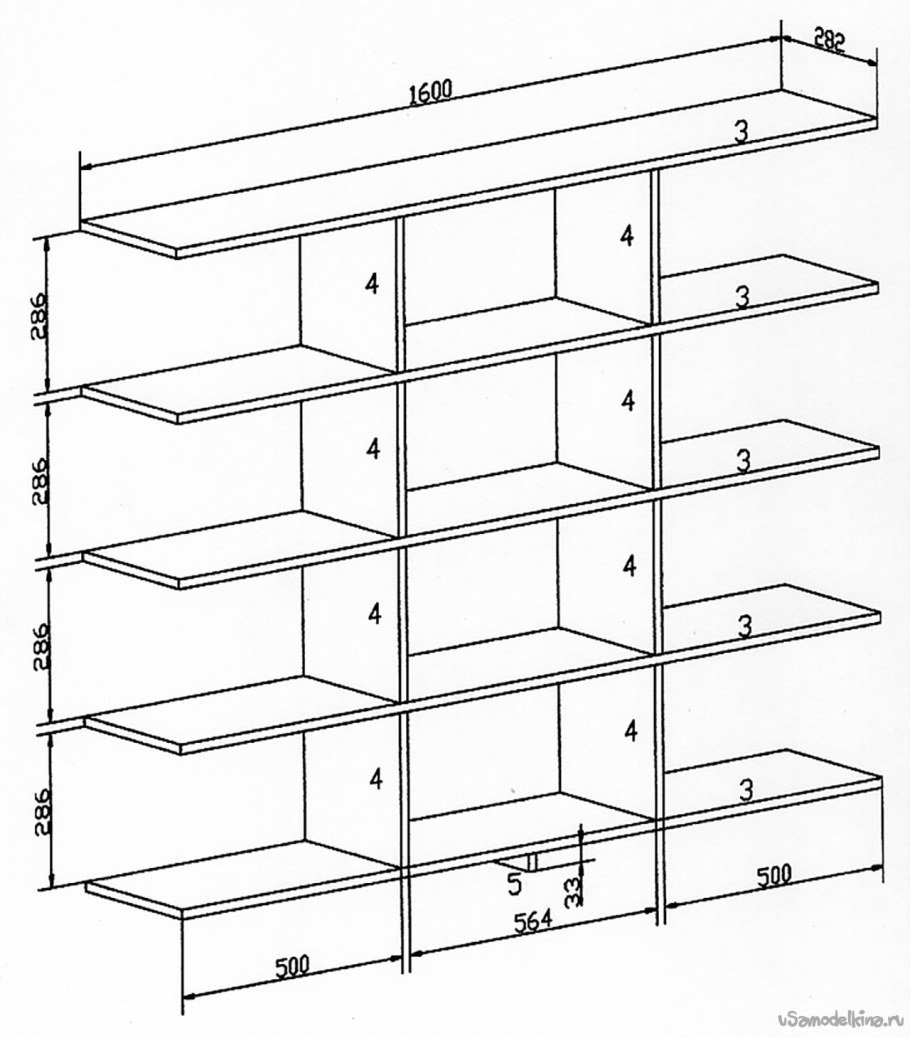 схема сборки стеллажа из дерева