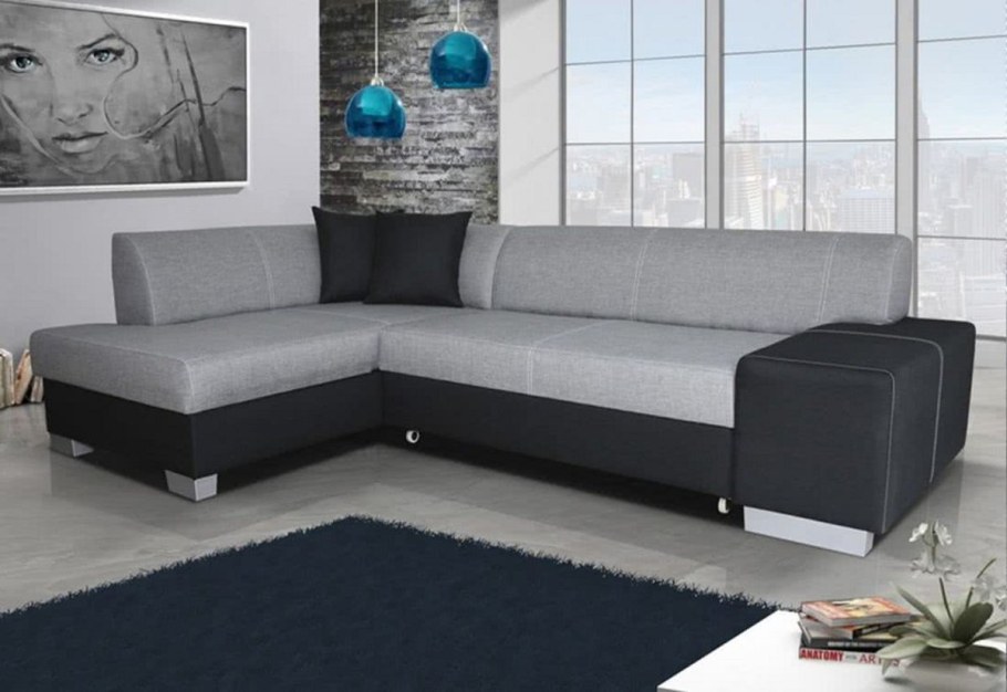 Диван двухцветный угловой серый