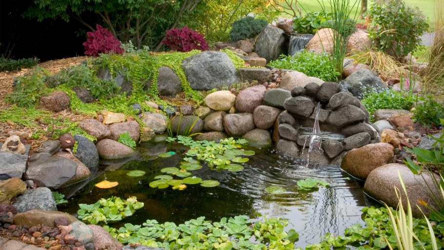 Водопад, сухой ручей, прудик