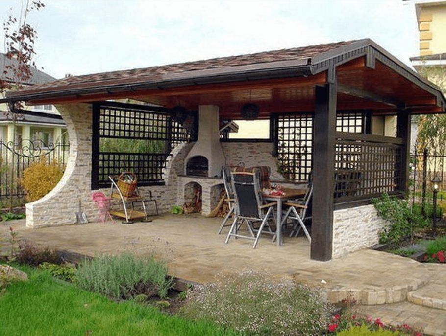 Беседка для дачи с мангальной зоной