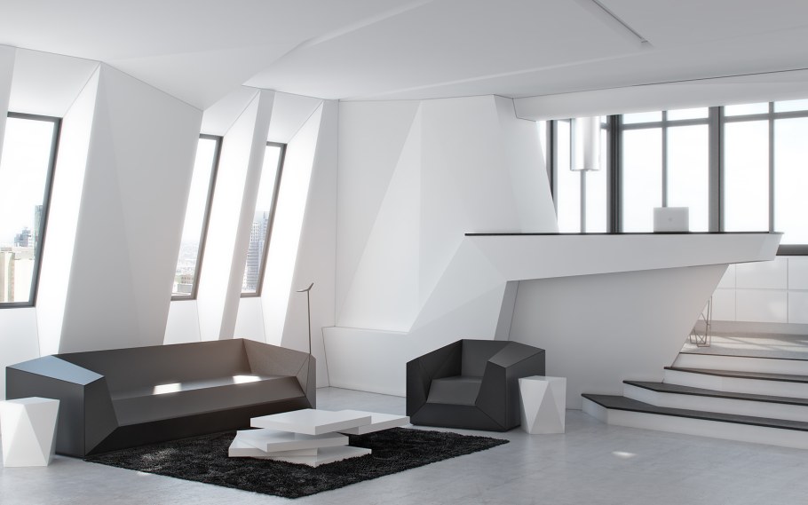 Черная гостиная в стиле хайтек