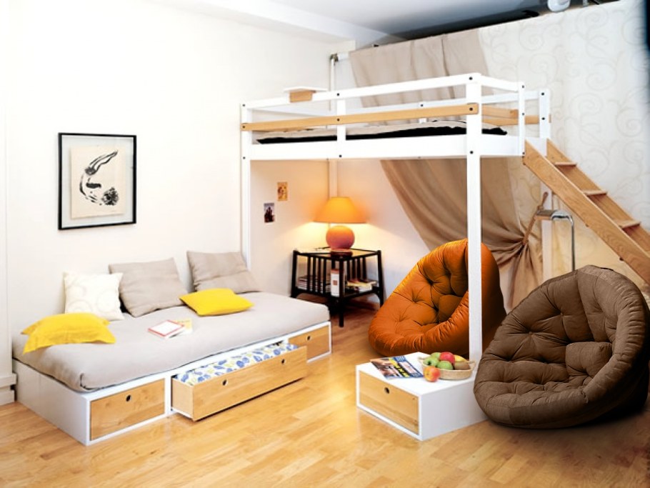 Планировка детской с кроватью чердаком