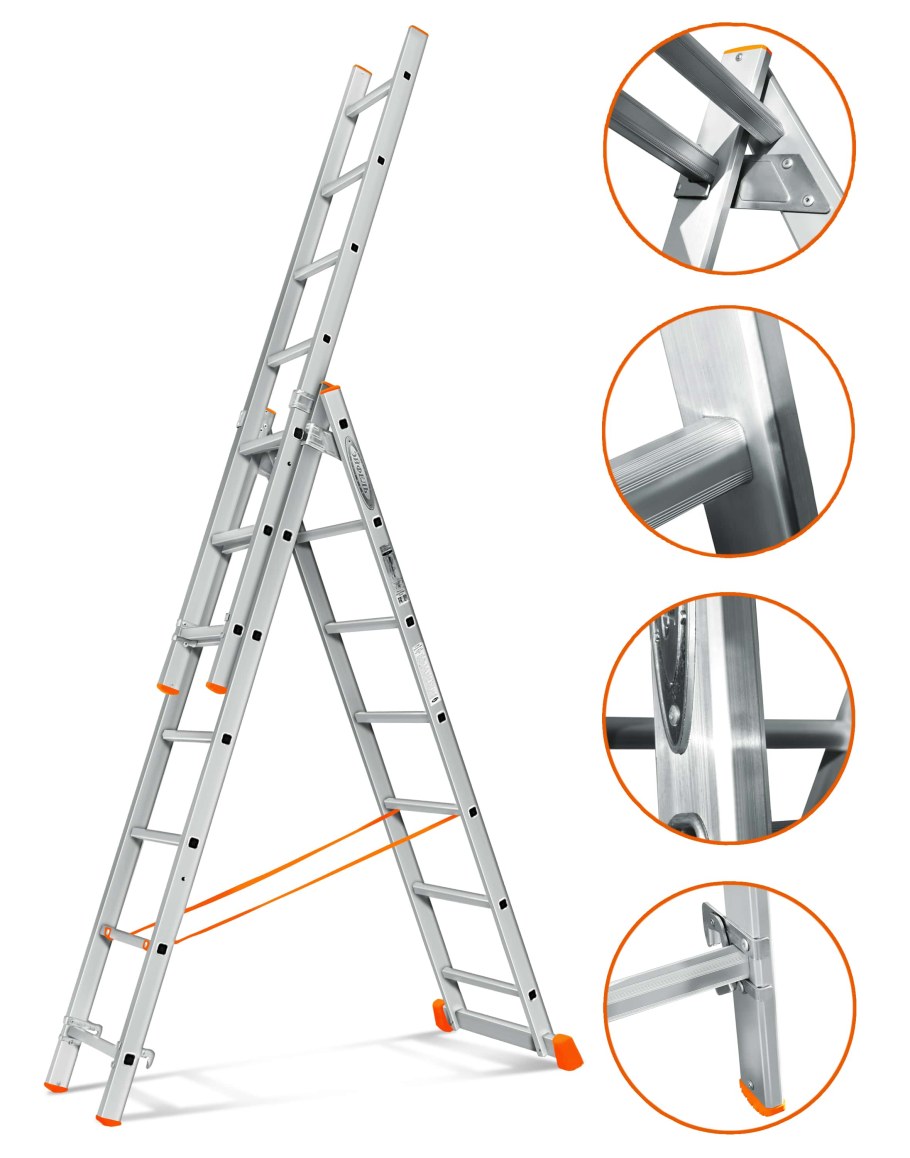 Шарнирная алюминиевая лестница СИБРТЕХ 4х4 97882 – 2 шт